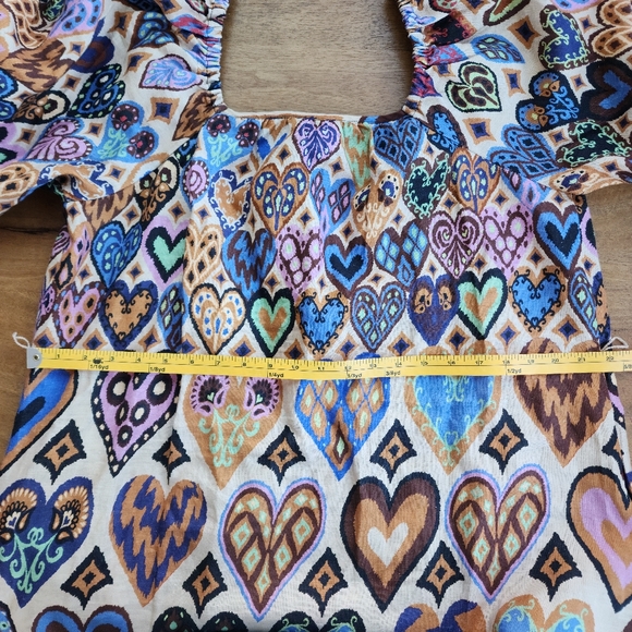 Cream Hearts Ikat Square Neckline Mini Dress, by Farm Rio - Picture 12 of 14